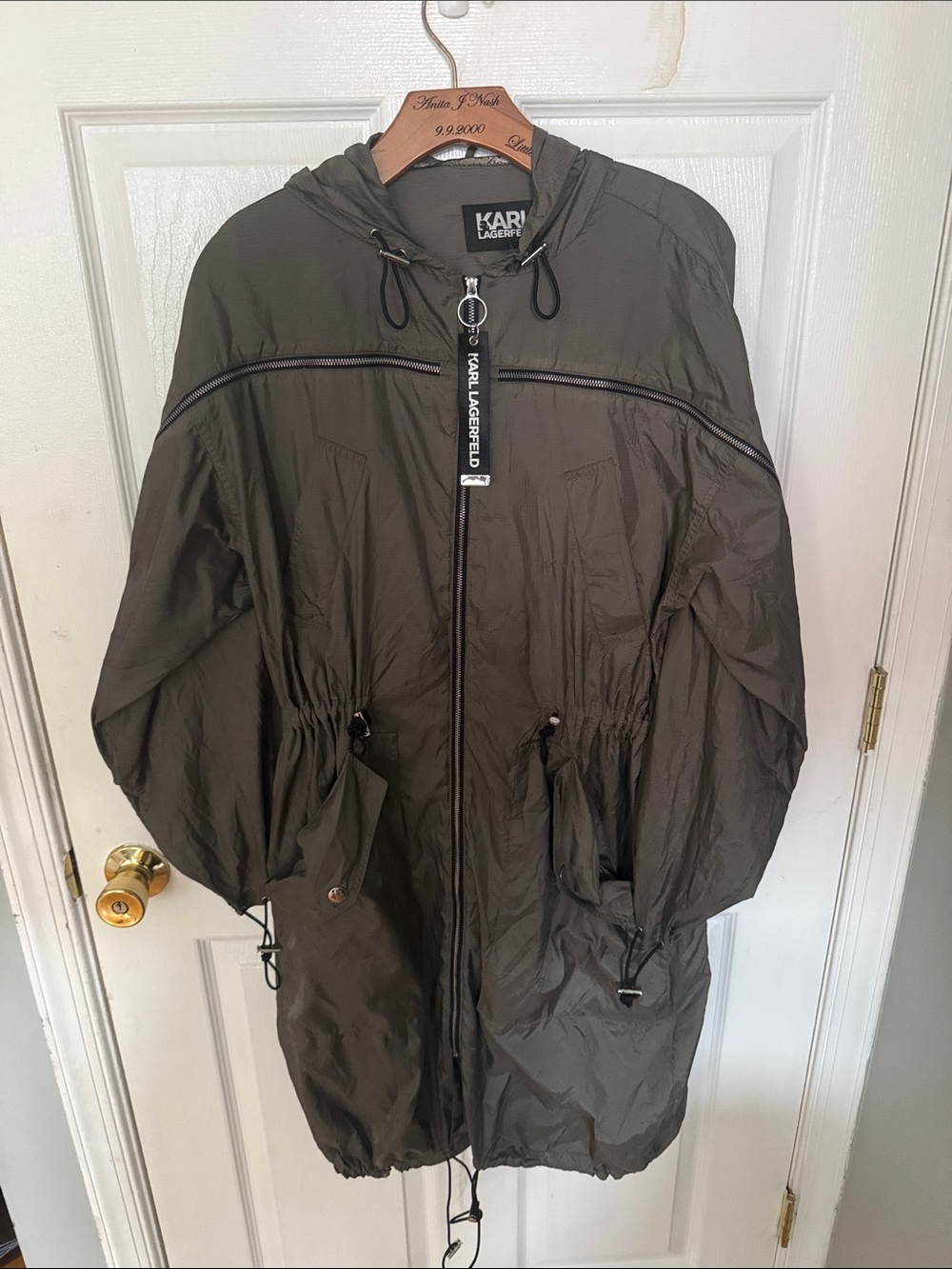 Karl Lagerfeld Olive Green Hooded Windbreaker